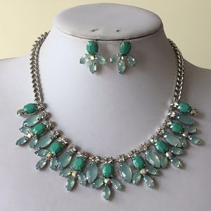 Teal and clear crystal necklace earring